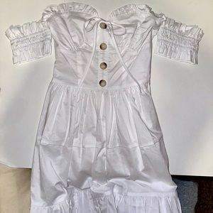 CAITLIN COVINGTON X PINK LILY The Mykonos Corset Detail Off the Shoulder Dress